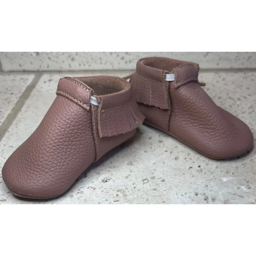 Olive & Annie Handmade Leather Infant Moccasins With Fringe Brown Sz 2 Baby Shoe
